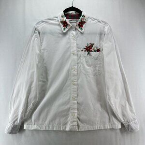 Cabin Creek Vintage Shirt Womens Sz M Long Sleeves Embroidered Button Up White